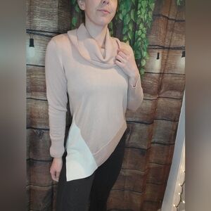 Beige and White Cowl Neck Sweater
